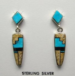 Navajo, Julius Burbank, Sterling Silver Multi Gemstone Inlay Earrings