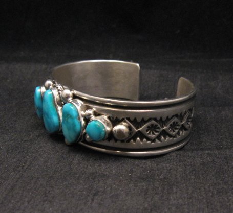 Image 3 of Albert Jake Navajo Native American Indian Turquoise Silver Cuff Bracelet