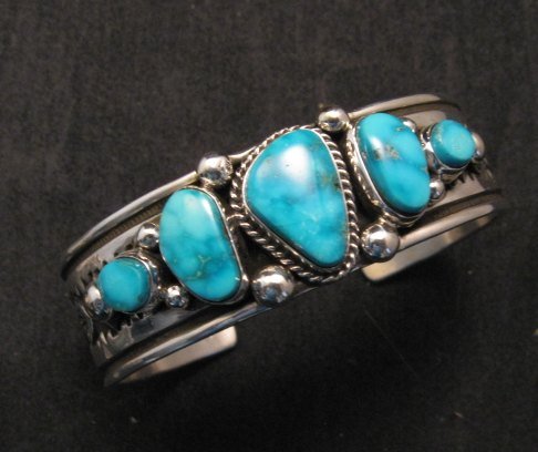 Image 1 of Albert Jake Navajo Native American Indian Turquoise Silver Cuff Bracelet