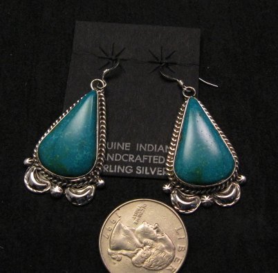 Image 1 of Navajo Native American Indian Turquoise Silver Earrings, Gilbert Tom