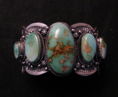 Image 2 of Large Navajo Native American Royston Turquoise Silver Cuff Bracelet, Gilbert Tom