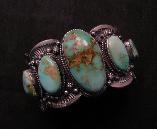 Image 0 of Large Navajo Native American Royston Turquoise Silver Cuff Bracelet, Gilbert Tom