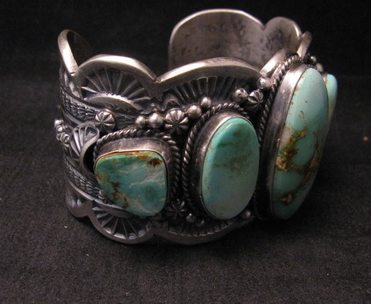 Image 4 of Large Navajo Native American Royston Turquoise Silver Cuff Bracelet, Gilbert Tom