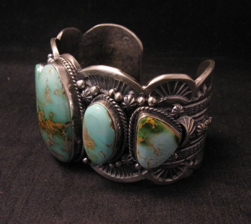 Image 5 of Large Navajo Native American Royston Turquoise Silver Cuff Bracelet, Gilbert Tom