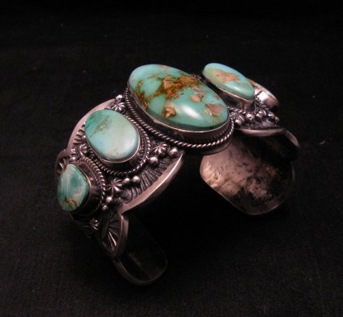 Image 3 of Large Navajo Native American Royston Turquoise Silver Cuff Bracelet, Gilbert Tom