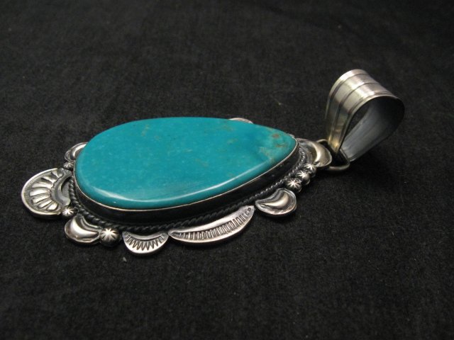 Image 1 of Big Native American Navajo Kingman Turquoise Silver Pendant, Gilbert Tom