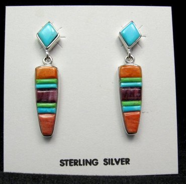 Image 0 of Navajo Native American Multi-stone Inlay Earrings, Julius Burbank
