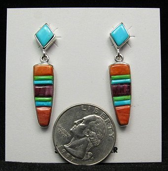 Image 1 of Navajo Native American Multi-stone Inlay Earrings, Julius Burbank