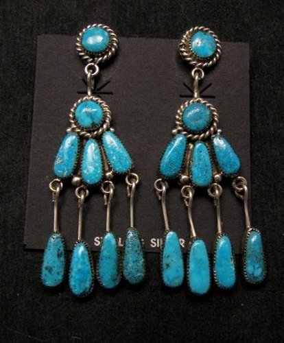 Image 2 of Robert & Bernice Leekya Zuni Turquoise Chandelier Earrings