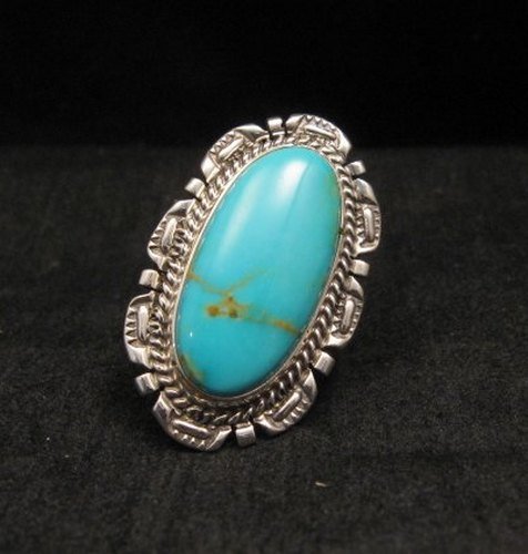 Image 0 of Native American Navajo Kingman Turquoise Ring Sz8-1/2, Augustine Largo
