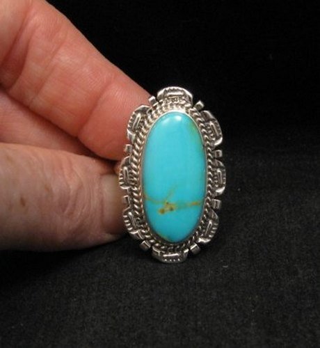Image 1 of Native American Navajo Kingman Turquoise Ring Sz8-1/2, Augustine Largo