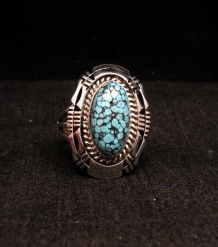 Image 0 of Native American Navajo Kingman Web Turquoise Silver Ring Sz8