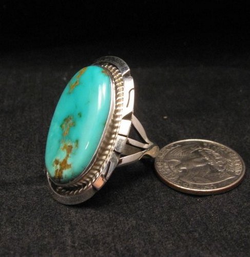Image 1 of Native American Indian Navajo Kingman Turquoise Silver Ring Sz8-1/2 