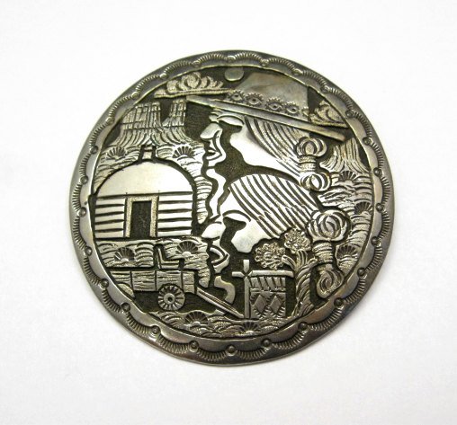Image 3 of Vintage Navajo Silver Storyteller Pin and Earrings by ML Slim