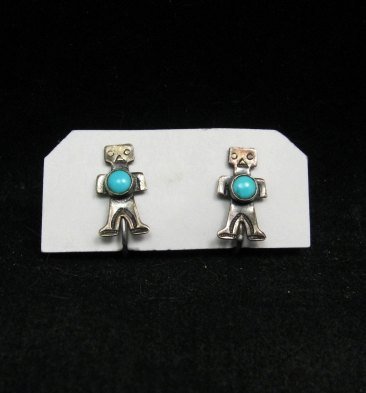 Image 0 of Vintage Turquoise Silver Kachina Yei Earrings Screw-backs