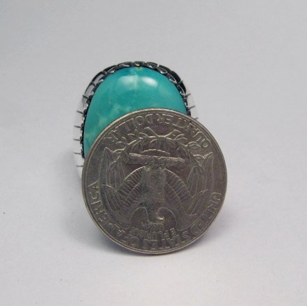 Image 4 of Navajo Native American Turquoise Silver Ring, Ray Jack, Sz12