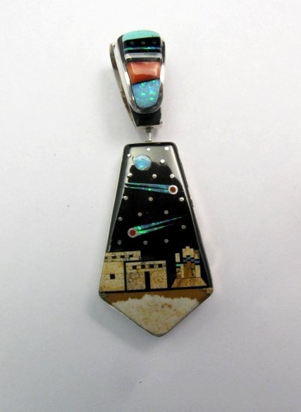 Image 0 of Reversible 2-sided Navajo Inlaid Night Sky Pueblo Monument Valley Pendant 