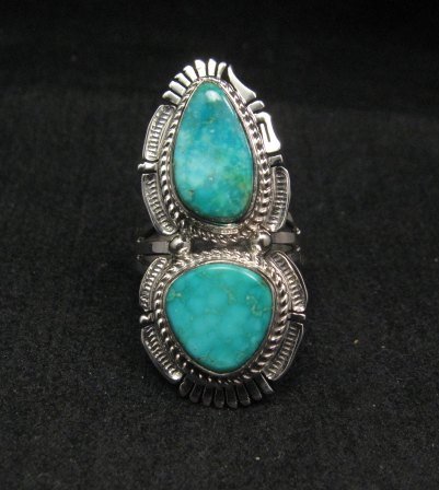 Image 0 of Native American Navajo Kingman Turquoise Silver Ring Bennie Ration sz8