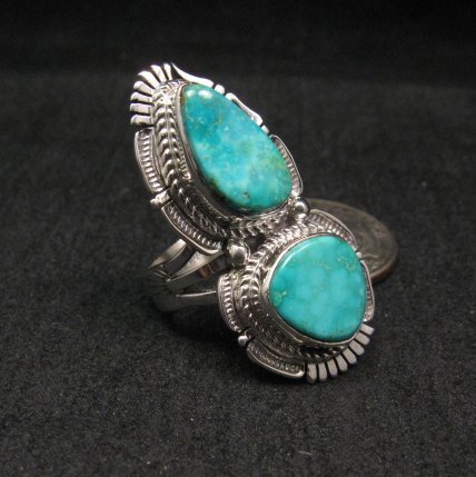 Image 1 of Native American Navajo Kingman Turquoise Silver Ring Bennie Ration sz8
