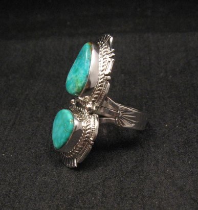Image 2 of Native American Navajo Kingman Turquoise Silver Ring Bennie Ration sz8