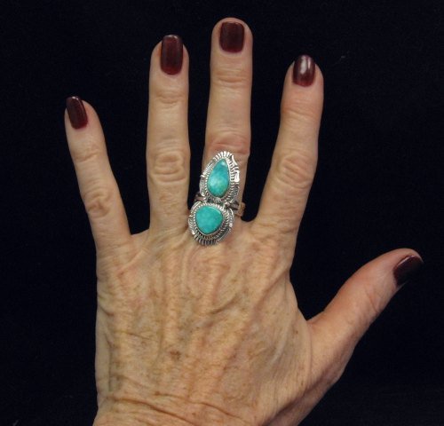 Image 3 of Native American Navajo Kingman Turquoise Silver Ring Bennie Ration sz8
