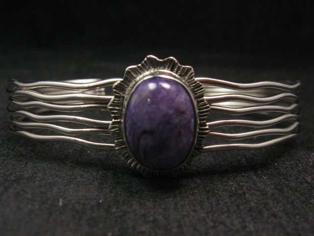 Image 0 of Navajo Native American Charoite Sterling Silver Wire Weave Bracelet