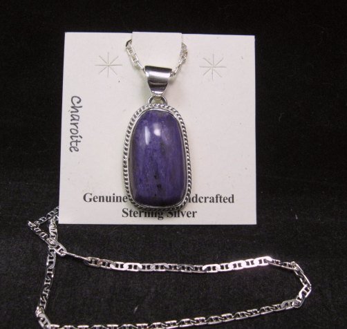 Image 0 of Native American Navajo Indian Charoite Sterling Silver Pendant 
