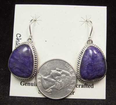 Image 2 of Native American Navajo Purple Charoite Sterling Silver Dangle Earrings 