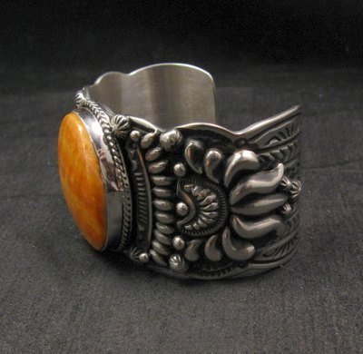 Image 1 of Darryl Becenti Navajo Spiny Oyster Sterling Silver Cuff Bracelet