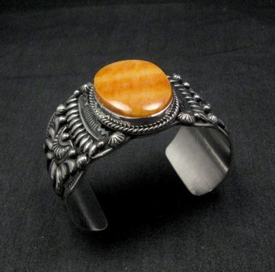 Image 4 of Darryl Becenti Navajo Spiny Oyster Sterling Silver Cuff Bracelet