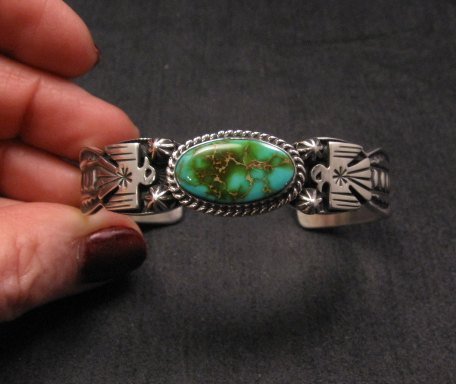 Image 0 of Andy Cadman Navajo Pawn Style Royston Turquoise Silver Thunderbird Bracelet