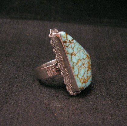 Image 1 of Native American Navajo #8 Turquoise Silver Ring by Lyle Piaso sz8