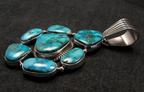 Image 4 of Native American Navajo Turquoise Cluster Pendant & Earrings Set, Geneva Apachito