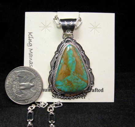 Image 1 of King Manassa Turquoise Sterling Silver Native American Pendant