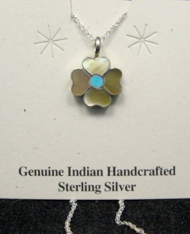 Image 0 of Zuni American Indian Inlay Desert Rose Silver Pendant Necklace