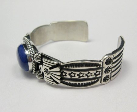 Image 2 of Andy Cadman Navajo Native American Lapis Silver Thunderbird Bracelet