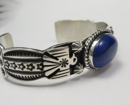 Image 4 of Andy Cadman Navajo Native American Lapis Silver Thunderbird Bracelet