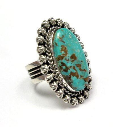 Image 0 of Native American Navajo Pilot Mountain Turquoise Ring Sz7-1/2, Happy Piasso