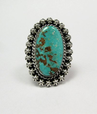 Image 1 of Native American Navajo Pilot Mountain Turquoise Ring Sz7-1/2, Happy Piasso
