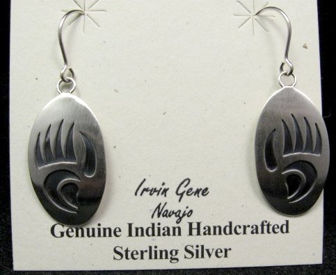 Image 0 of Navajo Indian Handcrafted Sterling Silver Bear Paw Earrings, Irvin Gene 