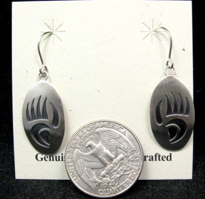 Image 1 of Navajo Indian Handcrafted Sterling Silver Bear Paw Earrings, Irvin Gene 