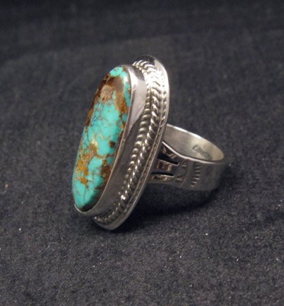 Image 1 of Navajo Native American Pilot Mountain Turquoise Silver Ring sz7, Sampson Jake