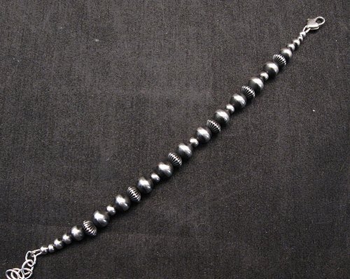 Image 2 of Sterling Silver Navajo Pearls Hand Finished Fluted Bead Bracelet