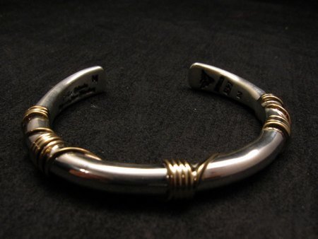 Image 0 of Navajo Orville Tsinnie 14K Gold & Sterling Silver Wire Wrap Bracelet, M