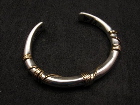 Image 1 of Navajo Orville Tsinnie 14K Gold & Sterling Silver Wire Wrap Bracelet, M