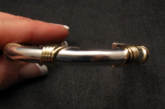 Image 3 of Navajo Orville Tsinnie 14K Gold & Sterling Silver Wire Wrap Bracelet, M