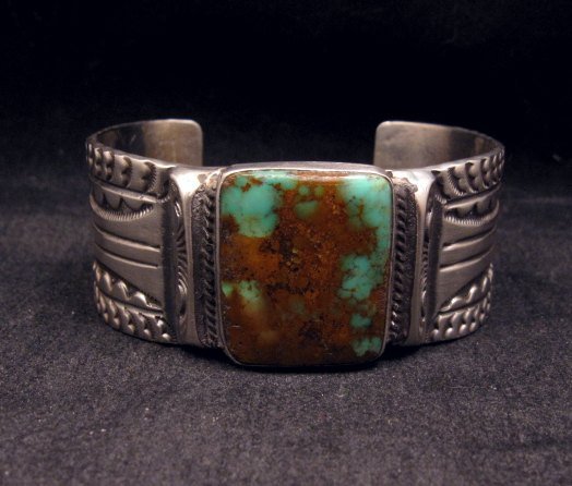Image 0 of Orville Tsinnie Traditional Old Style Navajo Turquoise Silver Bracelet Large