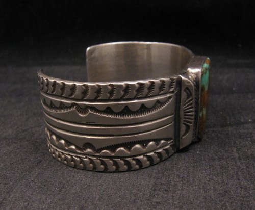 Image 1 of Orville Tsinnie Traditional Old Style Navajo Turquoise Silver Bracelet Large