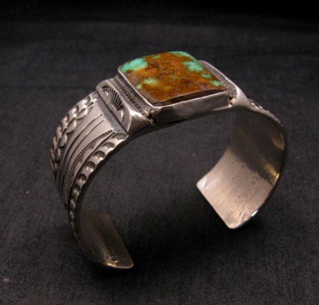 Image 2 of Orville Tsinnie Traditional Old Style Navajo Turquoise Silver Bracelet Large