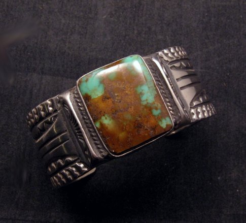 Image 3 of Orville Tsinnie Traditional Old Style Navajo Turquoise Silver Bracelet Large